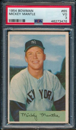 Mickey Mantle 1954 Bowman Baseball 65 Psa 3 Vg York Yankees Hof Vintage