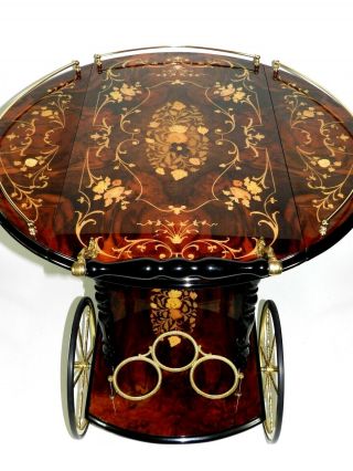 Vintage Italian Marquetry Inlaid Wood Serving Bar Tea Cart 2