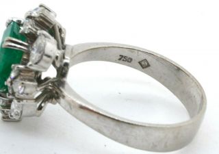Heavy vintage 18K WG 2.  68CT VS diamond & emerald cluster ring size 6.  5 4