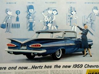 1959 Chevrolet Impala 4 Door Hertz Print Ad 8.  5 X 11 "