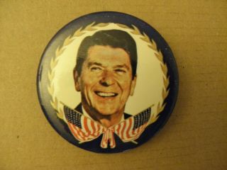 Ronald Reagan Wearing American Flag Bowtie Political Pin Button Safety Pinback