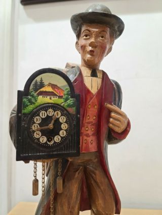 Vintage German Carved Wood Karl Griesbaum Clockwork Whistler Automaton