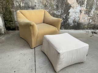 Vintage Mid Century Modern Ligne Roset Sofa Chair & Ottoman Lounge