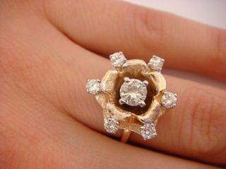 Vintage Handmade Flower Design 14k Yellow Gold And Diamonds Ladies Ring,  Size 6.  5
