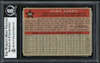 Hank Aaron Autographed Auto 1958 Topps Card 488 Vintage 1950 ' s Beckett 12409390 2