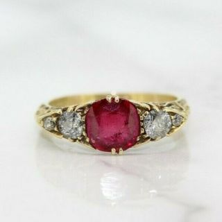 Vintage 18ct Yellow Gold Ruby And Diamond Cluster Ring (size P 1/2,  Us 7 3/4)