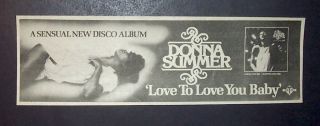 Donna Summer Love To Love You Baby 1975 Small Poster Type Ad,  Promo Advert