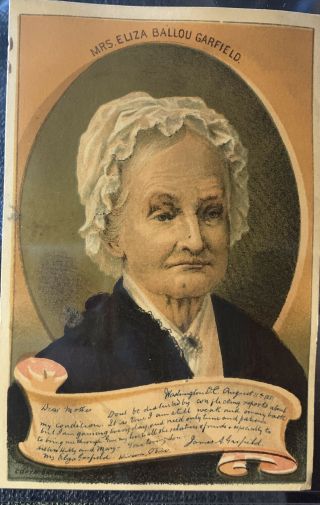 Mrs Eliza Ballou Garfield Victorian Trade Card President Civil War Osceola Iowa