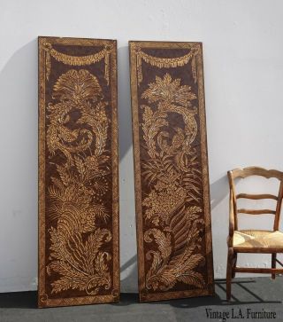 Pair Vintage Asian Oriental Maitland Smith Style Two Panel Screens Wall Pictures