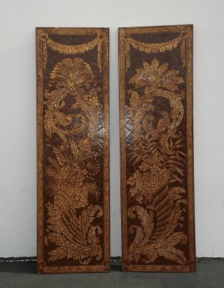 Pair Vintage Asian Oriental Maitland Smith Style Two Panel Screens Wall Pictures 2