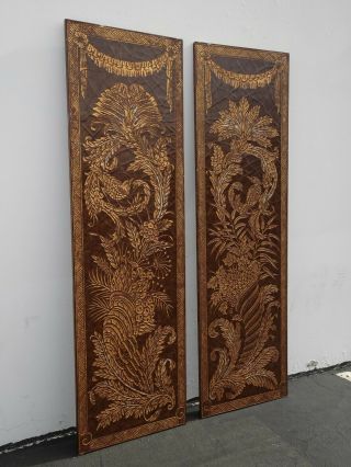 Pair Vintage Asian Oriental Maitland Smith Style Two Panel Screens Wall Pictures 3