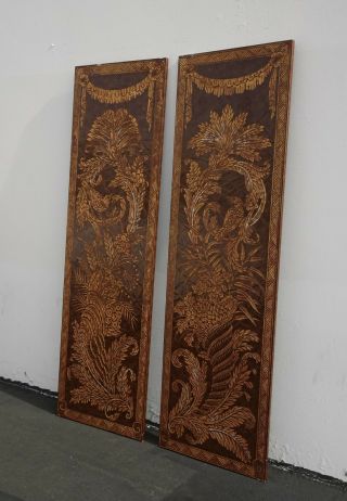 Pair Vintage Asian Oriental Maitland Smith Style Two Panel Screens Wall Pictures 4