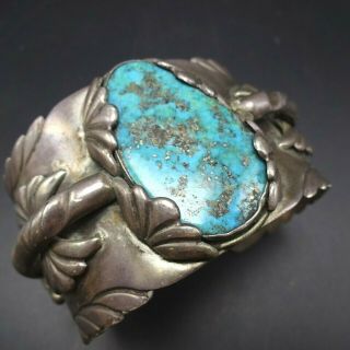 Massive Vintage Navajo Sterling Silver Turquoise Wide Cuff Bracelet Large Wrist
