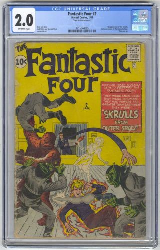 Fantastic Four 2 Cgc 2.  0 Vintage Marvel Comic Superhero/scifi Key 1st Skrulls