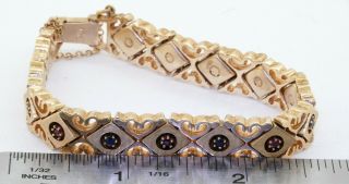 Vintage heavy 14K gold 1.  0CTW ruby/Blue sapphire florentine fancy link bracelet 2