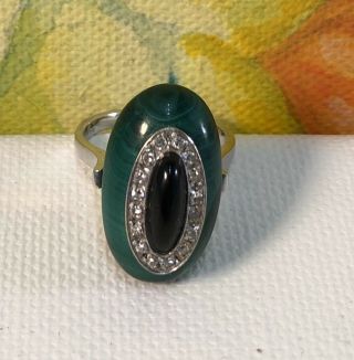 Malachite Onyx & Diamond Marked 750 Vintage Ring.  Valued At £1450 Open To Offers