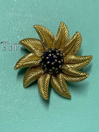 Vintage Tiffany & Co.  18k Yellow Gold And Sapphire Sunflower Brooch Pin