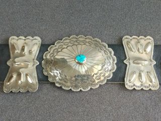 Old Pawn Vintage Navajo Kingman Turquoise Sterling Silver Concho Belt 2