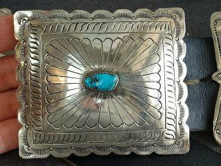 Old Pawn Vintage Navajo Kingman Turquoise Sterling Silver Concho Belt 3