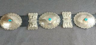 Old Pawn Vintage Navajo Kingman Turquoise Sterling Silver Concho Belt 4
