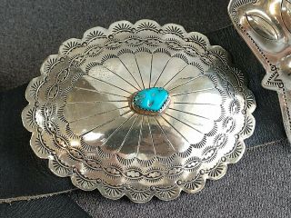 Old Pawn Vintage Navajo Kingman Turquoise Sterling Silver Concho Belt 5