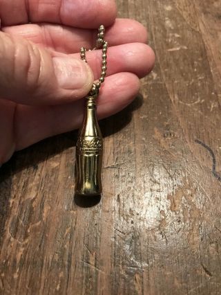 Miniature Gold Tone Coca Cola Bottle With Key Chain 1 - 3/4” High