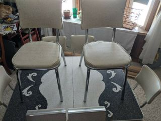 Vintage 1950s gray and white Formica Chrome Table Dinette Set 6 Vinyl Chairs 4