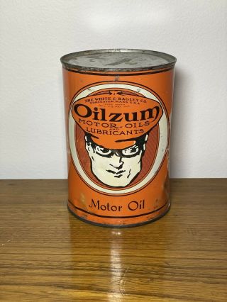 Vintage Full Oilzum Motor Oil Quart W/crystal Lid Worcester Ma White & Bagley