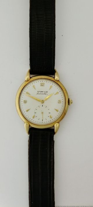 Rare 14k Gold Tiffany & Co Bumper Automatic Vintage 1950s Mens Running Watch 2