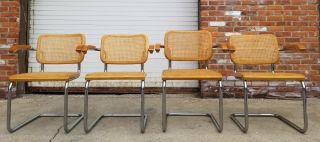 Set (4) Vintage Marcel Breuer Thonet Cesca Chrome Cantilevered Arm Chairs