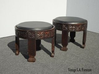 Vintage Spanish Style Low Profile Black Stools Benches