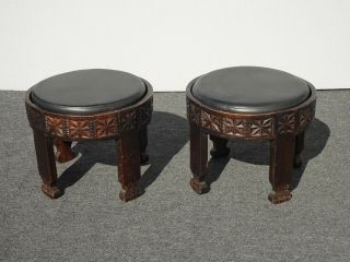 Vintage Spanish Style Low Profile Black Stools Benches 2