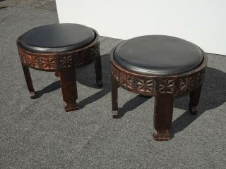 Vintage Spanish Style Low Profile Black Stools Benches 3