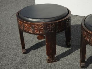 Vintage Spanish Style Low Profile Black Stools Benches 4