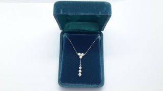 Vintage 1ctw Diamonds 14k White Gold Dangle Pendant Chain Necklace.  Box
