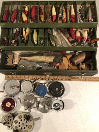 Vintage Large Kennedy Kits Big Horn Tackle Box Loaded With Lures And Reels