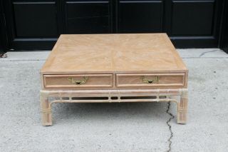 Vintage Hollywood Regency Mid Century Bamboo Chinoiserie Coffee Table