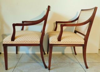 Pair Antique/Vtg Hickory Furniture Solid Mahogany Upholstered Accent Arm Chairs 3
