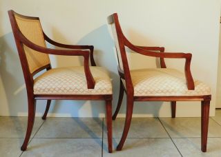 Pair Antique/Vtg Hickory Furniture Solid Mahogany Upholstered Accent Arm Chairs 5