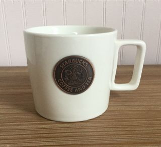Starbucks 2014 14oz White Coffee Cup Mug W/ Copper Mermaid Siren Logo