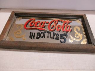 Coca Cola Glass Mirror In Bottles 5 Cent Wooden Frame Sign 1974 Made In U.  S.  A.