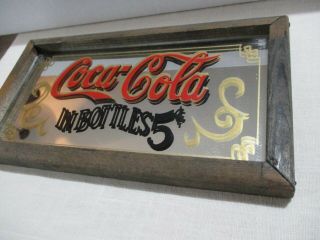 Coca Cola Glass Mirror In Bottles 5 Cent Wooden Frame Sign 1974 MADE IN U.  S.  A. 2