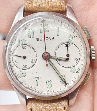 Vintage Ww2 Era Bulova Duel Register Chronograph Watch Valjoux 23 Movement Swiss