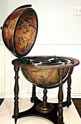 Zodiac World Globe Bar Rotating Vintage Italian Made 1970 