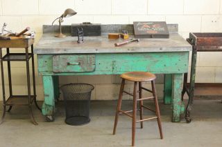 Vintage Antique Industrial Table Kitchen Island Workbench Steel Factory Desk
