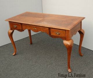 Vintage French Country Writing Desk W Tiger Oak Top And Three Drawers
