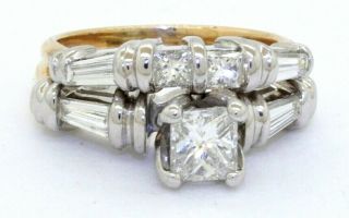 Vintage 14k 2 - Tone 1.  55ct Diamond Wedding Engagement Bridal Ring Set Size 3.  5