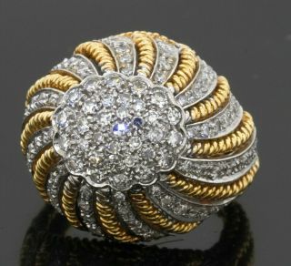 Vintage 18k 2 - Tone Gold 1.  16ctw Vs Diamond Cluster Dome Cocktail Ring Size 3.  75