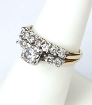 Vtg Diamond Wedding Engagement Ring Set.  88 Tcw 14k White/yellow Gold Sz 6.  75