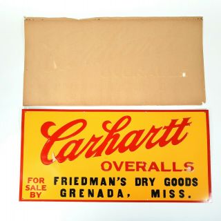 Rare Vintage Carhartt Overalls Antique Embossed Tin Advertising Sign 24x11 "